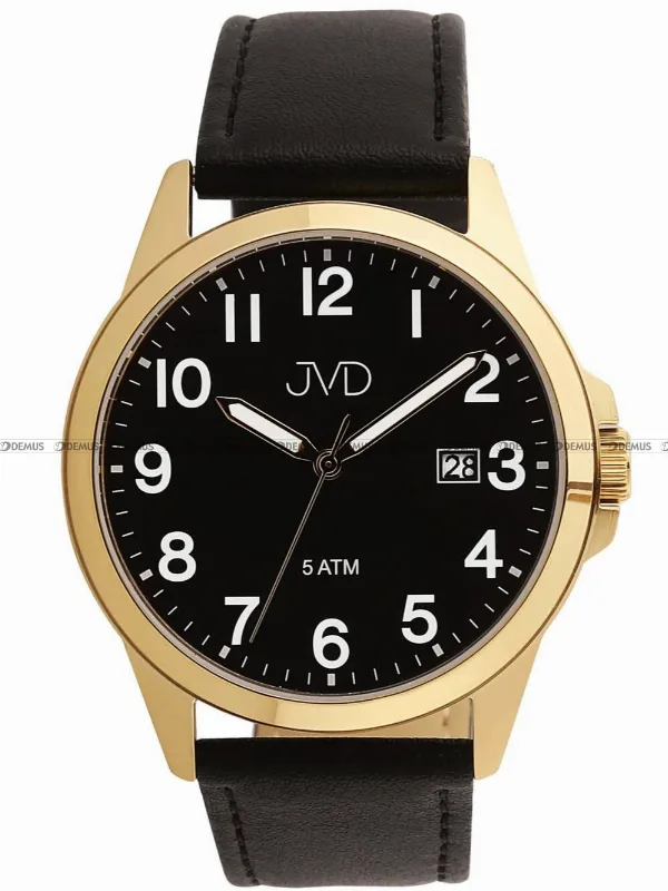 Zegarek męski JVD J1131.7 – elegancki, czarno-złoty, skórzany pasek