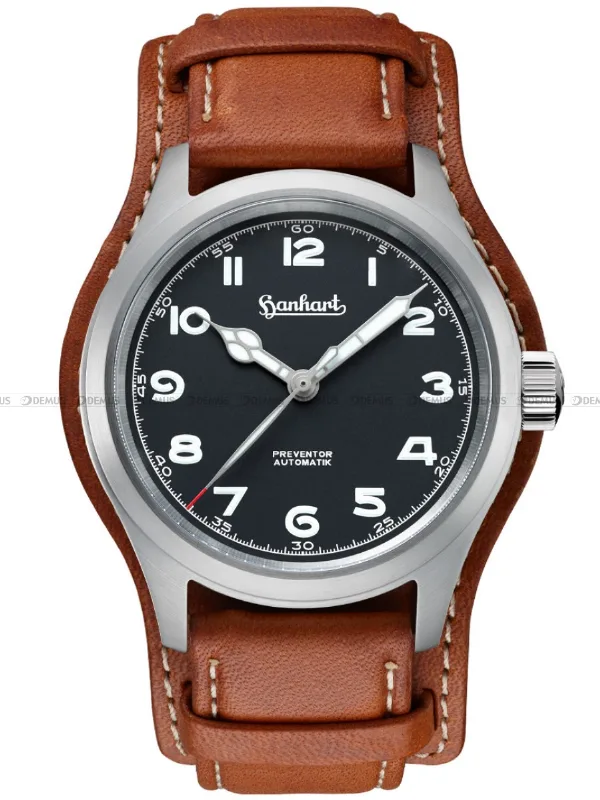 Zegarek Męski Automatyczny Hanhart PIONEER Preventor HD12 Black 39 mm 792.810-0210 - Jasnobrązowy pasek