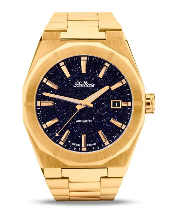 BALTICUS BLT-BALSDBAGD Złoty pył, awenturyn niebieski z datownikiem 40 mm