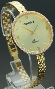 Damski złoty zegarek GENEVE AP128-4037 14K z cyrkoniami – luksus i elegancja