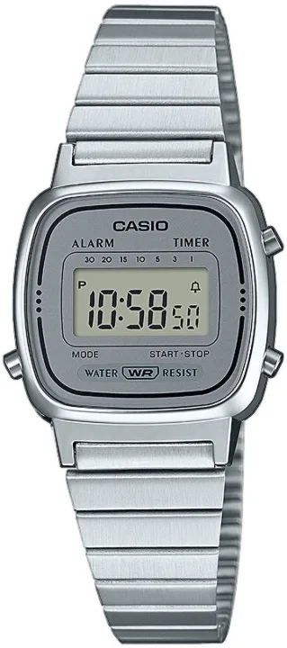 Casio Vintage LA670WEA-7EF Zegarek Damski Retro Stalowy Srebrny
